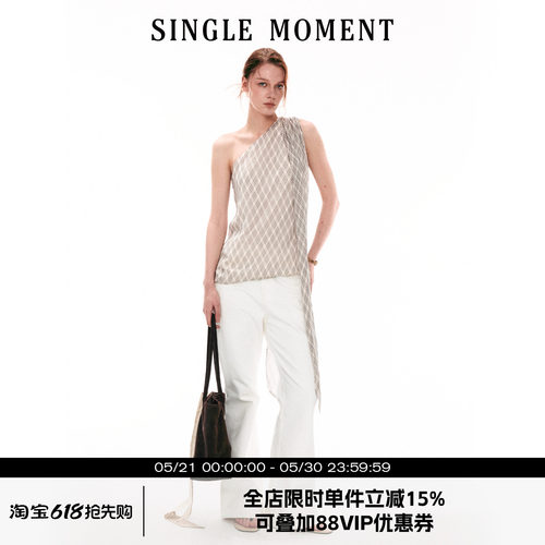 SINGLE MOMENT 26SS法式通勤复古优雅飘带挂脖上衣无袖T恤背心女