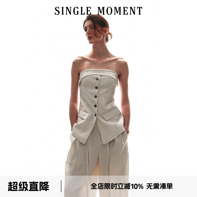 SINGLE MOMENT 26SS智式立裁西装抹胸上衣连身宽腰袢抽绳西裤女图片