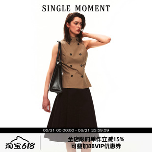 SINGLE MOMENT 26SS夏季法式时尚半高领双排扣无袖上衣短款背心女