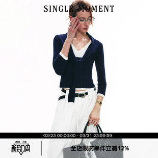 针织衫 25SS巴素兰毛条露肩假两件上衣打结系带长袖 MOMENT SINGLE