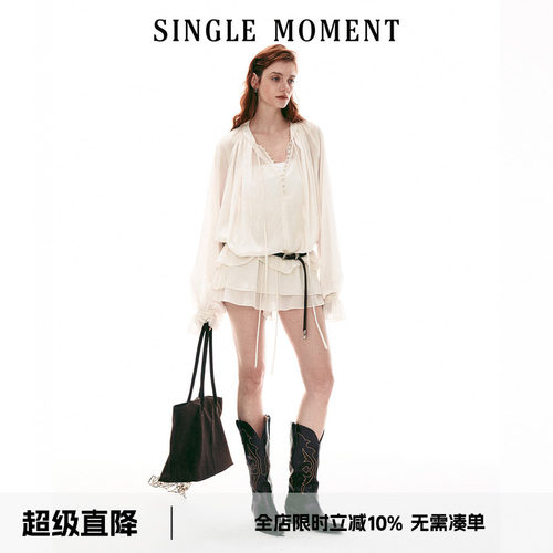 SINGLE MOMENT 26SS法式通勤宽松休闲圆领密扣罩衫上衣裙裤套装