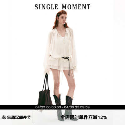 SINGLE MOMENT 26SS法式通勤宽松休闲圆领密扣罩衫上衣裙裤套装