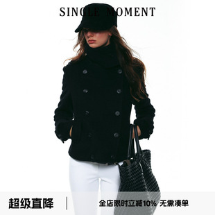 经典 SINGLE 时尚 25AW法式 双排扣正肩斜纹羊毛立领短外套女 MOMENT