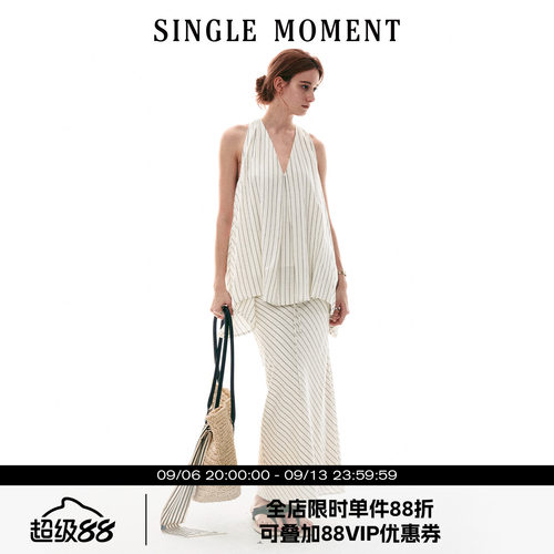 SINGLE MOMENT 26SS法式浪漫挂脖扭花A摆花苞上衣系带斜丝半裙女
