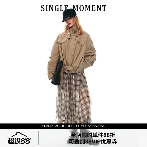 SINGLE MOMENT 25AW英伦风复古工装立领穿插结构夹克外套上衣女