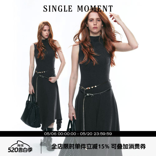 SINGLE MOMENT 25AW美利诺慕斯羊绒半高领针织无袖修身背心连衣裙