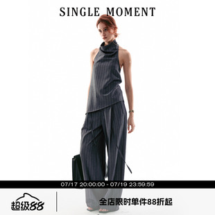 SINGLE MOMENT 26SS法式摩登气质简奢挂脖荡领无袖上衣西裤套装女