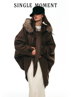 《鹦鹉梨严选》SM255395法式时尚宽松羊毛双面呢披肩大衣外套女