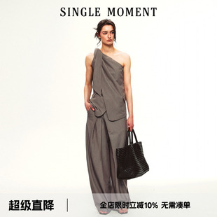SINGLE MOMENT 26SS夏季法式斜肩打结不对称西装式抹胸上衣女