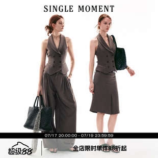 SINGLE MOMENT 26SS法式复古青果领双排扣修身西装马甲西裤套装女