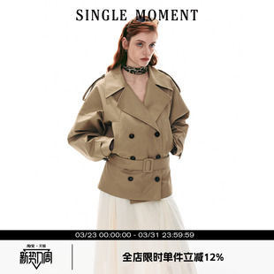 收腰风衣长袖 SINGLE 气质双排扣短款 26SS法式 外套上衣女 MOMENT