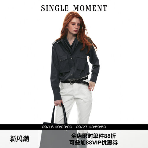 SINGLE MOMENT 26AW法式复古可脱卸荡领工装长袖休闲宽松衬衫女