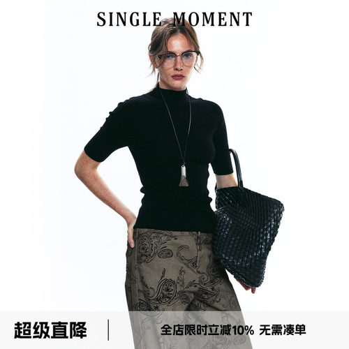 SINGLE MOMENT 25AW法式百搭高智感半高领七分袖针织修身上衣女秋