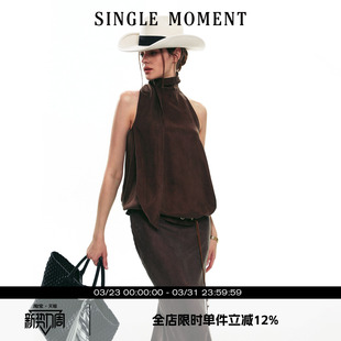 新款 25SS秋季 法式 高领飘带无袖 女 SINGLE 背心吊带上衣套装 MOMENT