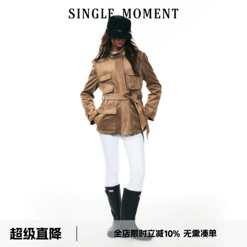 SINGLE MOMENT 25AW法式秋冬通勤麂皮绒多口袋立领猎装夹克外套女