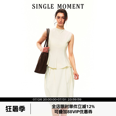 SINGLE MOMENT 26SS夏季法式半高领紧身收腰荷叶边无袖背心上衣女