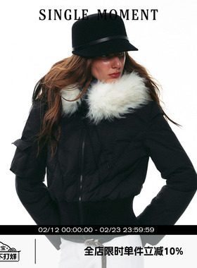 SINGLE MOMENT 25AW法式秋冬正肩修身保暖短款连帽羽绒服外套女