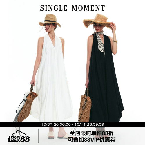 SINGLE MOMENT 25SS夏季法式显瘦优雅浪漫度假V领连衣裙花苞裙女