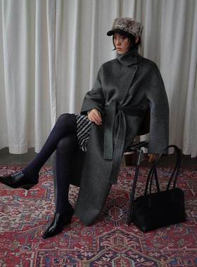 立领双面羊毛大衣女冬季中长款高级灰外套251378