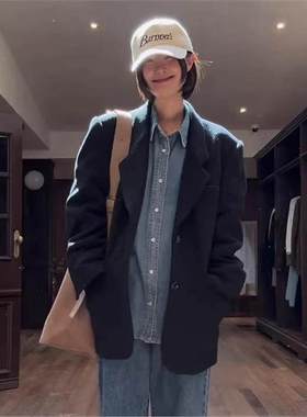 现货 羊毛西装呢子外套2025春季女韩系设计感呢上衣the barnn*t