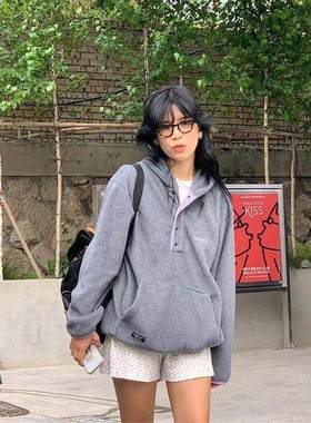 现货 摇粒绒连帽卫衣外套女2025韩系秋冬纯色加厚上衣modest mo*d