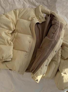 现货 2025韩系简约羽绒服女ler*be宽松短款高蓬90白鸭绒面包服