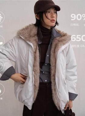 90白鸭绒派克羽绒服女冬复古休闲毛领夹克上衣530033