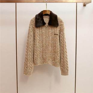 韩系小香风撞色翻领贴布毛衣针织衫 新款 外套 冬季 深圳南油高端女装