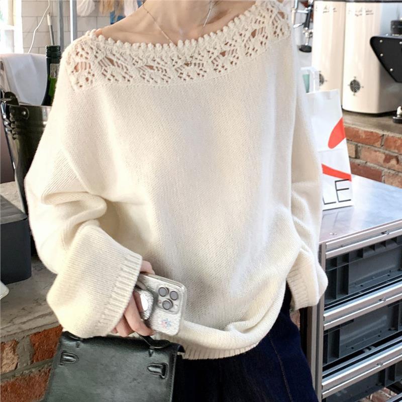 美利奴羊毛镂空花边一字领