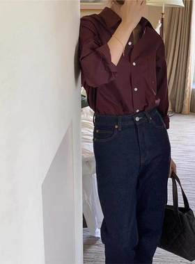 GABRI*LLE深色萝卜牛仔裤2023新款韩系东大门女装直筒