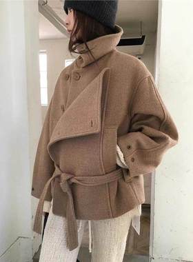 现货 羊毛系带翻领毛呢外套女2025秋冬保暖厚实收腰上衣breat*e