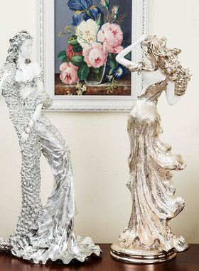 人物雕塑美女摆件花插树脂摆设欧式创意工艺品家居装饰品新房礼品