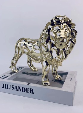 欧式轻奢金色镂空狮子酒店样板间客厅玄关软装家居饰品