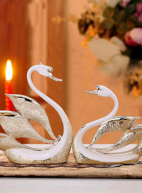 超大号天鹅摆件情侣电视柜酒柜工艺品婚庆结婚礼物创意摆设欧式
