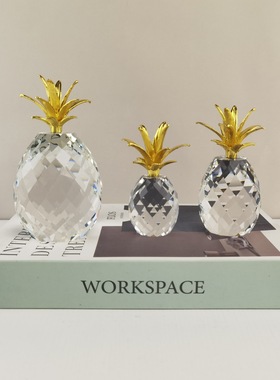 现代简约几何透明水晶水果菠萝装饰摆件客厅卧室酒店软装家居饰品