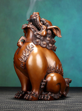 铜欣祥紫铜狮子香熏炉家用室内香道茶道用品盘香炉仿古瑞兽铜工艺