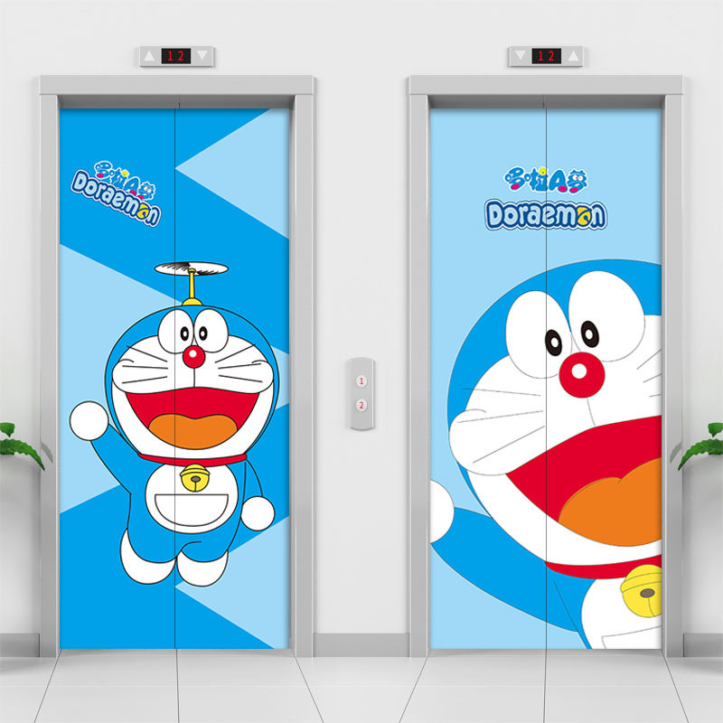 蓝胖子机器猫电梯贴纸电梯门装饰贴纸电梯贴门卡通创意自粘贴画