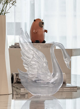 透明天鹅摆件工艺品树脂现代简约装饰工艺品美容院开业礼结婚礼物
