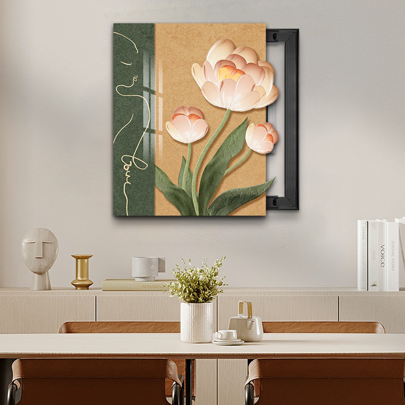 北欧电表箱装饰画创意花卉造型餐厅挂画竖款电源开关配电箱遮挡画