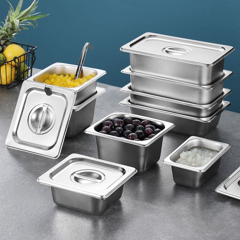 食用级不锈钢盆不锈钢盆长方形份数盆带盖方盆分数盘快餐车盒餐盆