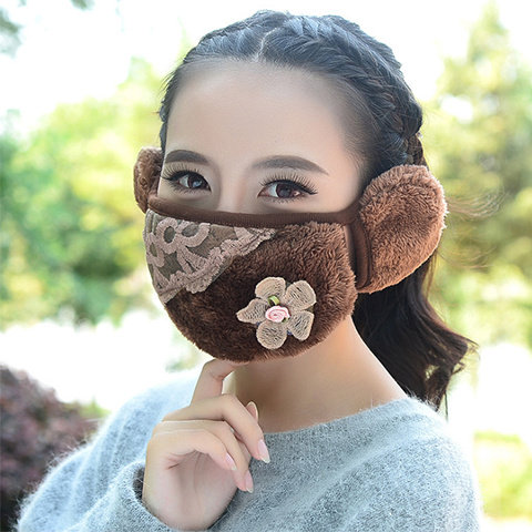 口罩女士冬加厚秋冬季口罩男女保暖护耳二合一口罩女冬透气防寒加