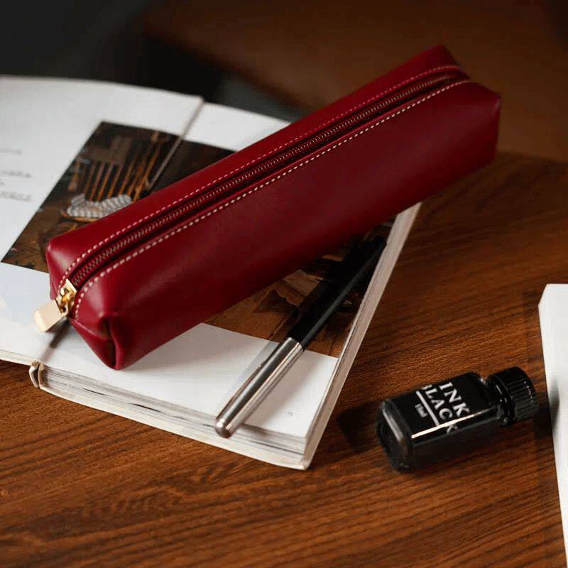 笔袋轻奢高级感皮质笔袋撞色简约软耐脏高颜值大学生男女大容量化