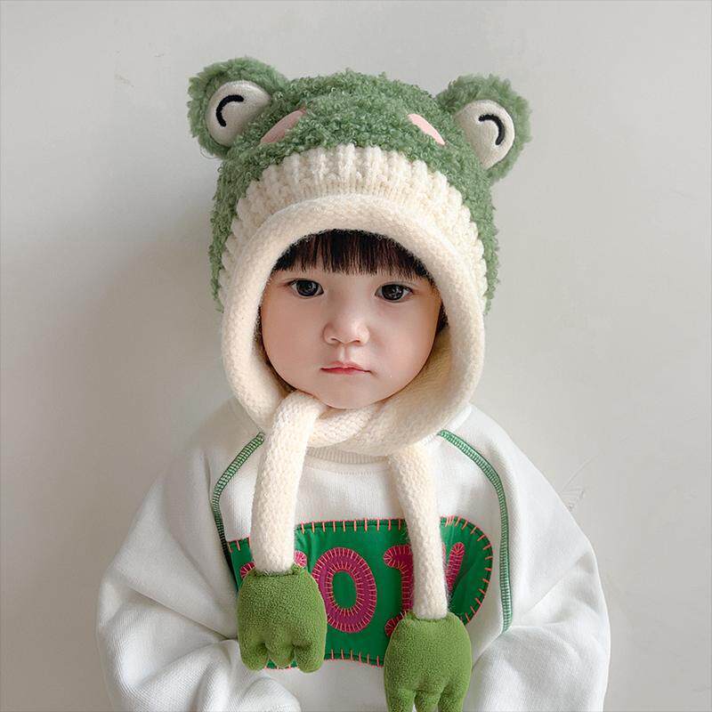 小孩帽子围巾一体宝宝帽子冬季护耳帽男童女孩毛绒帽可爱超萌婴儿