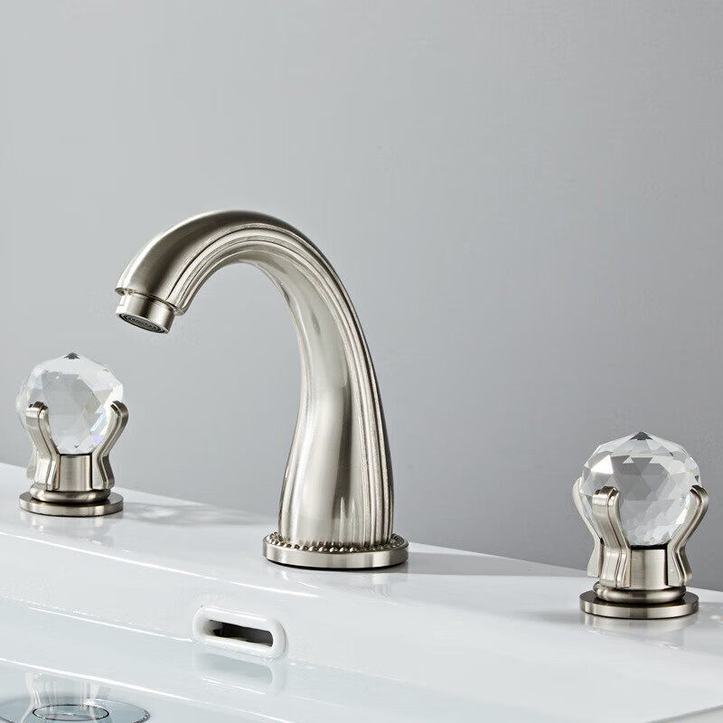 欧式全铜金色冷热三孔面盆水龙头洗脸盆卫生间浴室水晶手柄分体