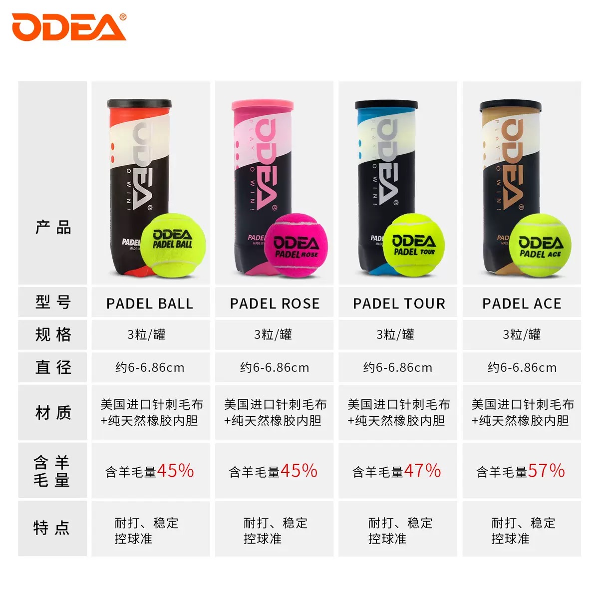 ODEA欧帝尔PADELBALL网球高弹性