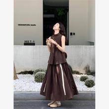 减龄洋气时尚套装夏文艺森系背心复古飘带半身裙慵懒风穿搭一整套