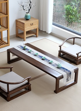 实木榻榻米茶几矮桌地桌日式飘窗桌新中式老榆木茶桌阳台简约炕桌