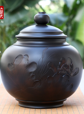 云南建水手工紫陶浮雕散茶罐100克装饼茶罐/浮雕灯笼罐（小）B33