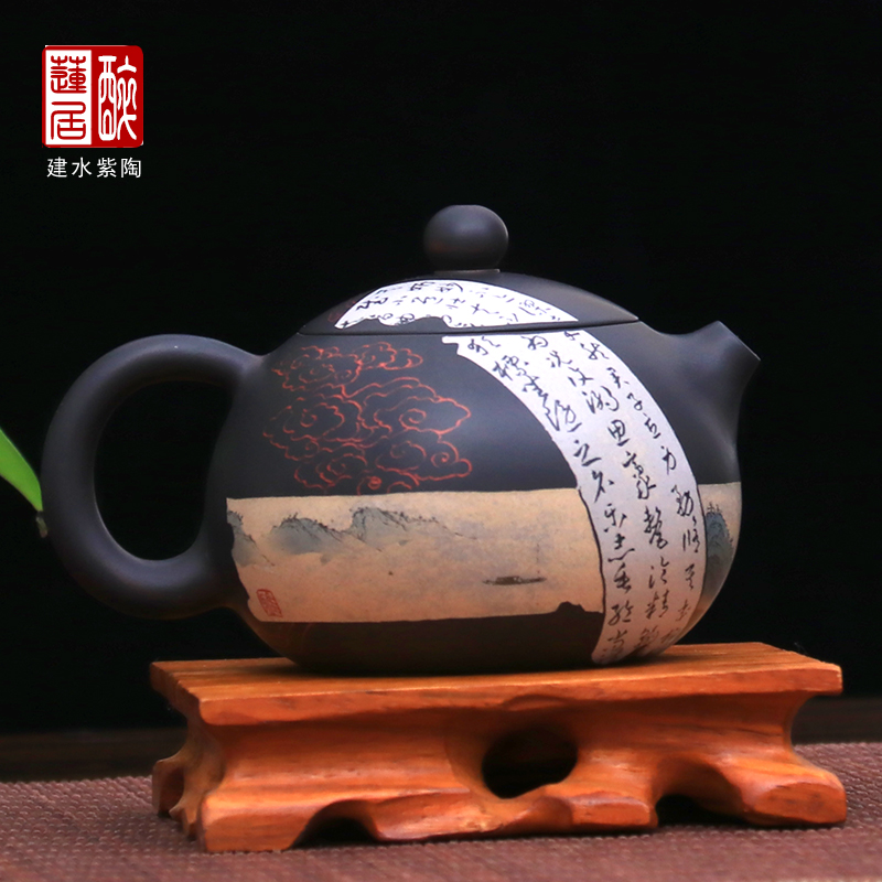 220ml建水紫陶壶手工陶泡茶壶功夫茶壶茶具/多道彩填西施壶 W65