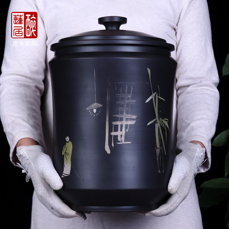 建水紫陶357克10饼储茶缸保鲜罐
